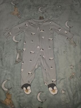 🐧 Carter's Gray Puffin Footed One-Piece 3 months